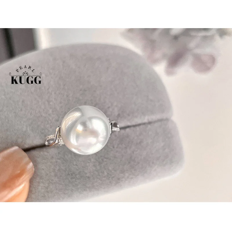 Anillo KUGG PEARL de oro blanco de 18 quilates para mujer, diseño de lujo con diamantes brillantes, anillo de perla natural australiana del sur de 10-11 mm, joyería de alta gama para fiestas