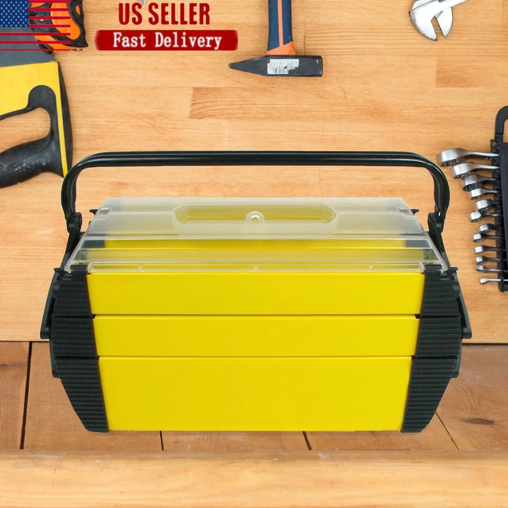 

Portable 3-Tier Tool Box with 5 Compartments Durable Plastic Organizer Tools Fishing Tackle Crafts and Hardware Storage