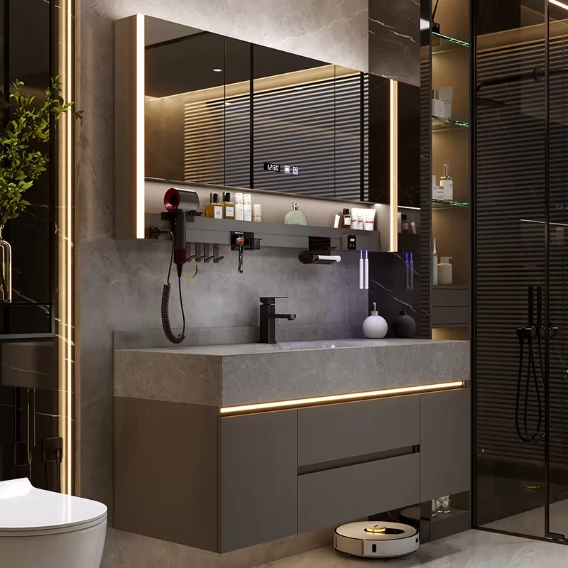 Basin Bathroom Washbasin Rock Plate Integrated With Cabinet Combination Multiple Sizes Available For Efficient Bathroom Storage