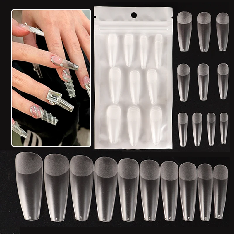 NEW 120Pcs False Nails Semi-Frosted Clear Coffin Fake Nail Tips Press on Nails Soak Off Full Cover Nail Capsule For Extension