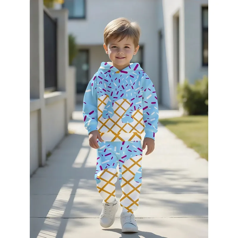 Unisex Toddler Hooded Jogger 2Pcs Tracksuit, Ice Cream, Robot Bunny, Hip Hop Bear, Santa, RG Monogram, Stripe Bear Kids Outfit