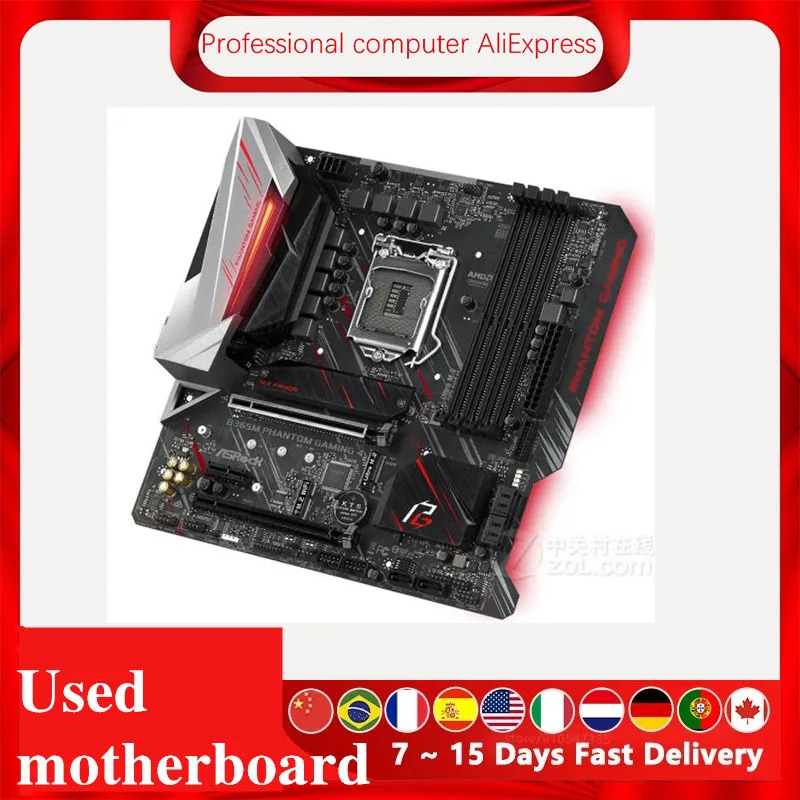 For ASROCK B365M Phantom Gaming 4 Original Used Desktop Intel B365 B365M DDR4 Motherboard LGA 1151  i7/i5/i3 USB3.0 SATA3