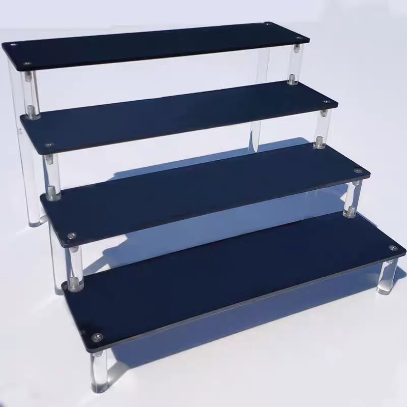 

1-5 Tier Black Acrylic Display Rack with Clear Acrylic Pillar for Perfume, Cupcake, Clay Doll,Action Figure Storage Holder
