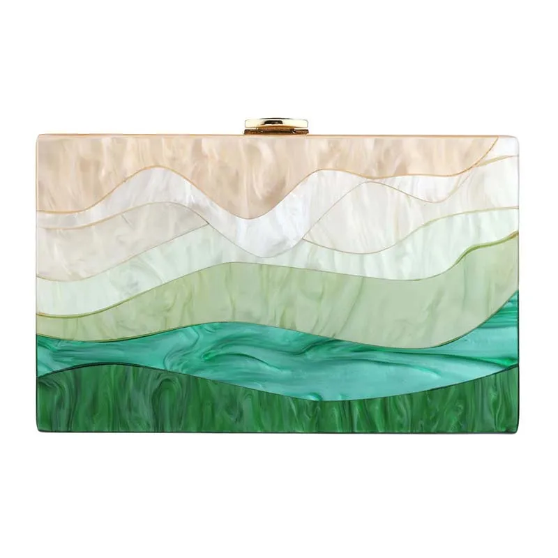 New Trendy Bags Fashion Women Handbags Green Beige Striped Acrylic Luxury Party Evening Bag Woman Casual Cute Box Clutch Purse