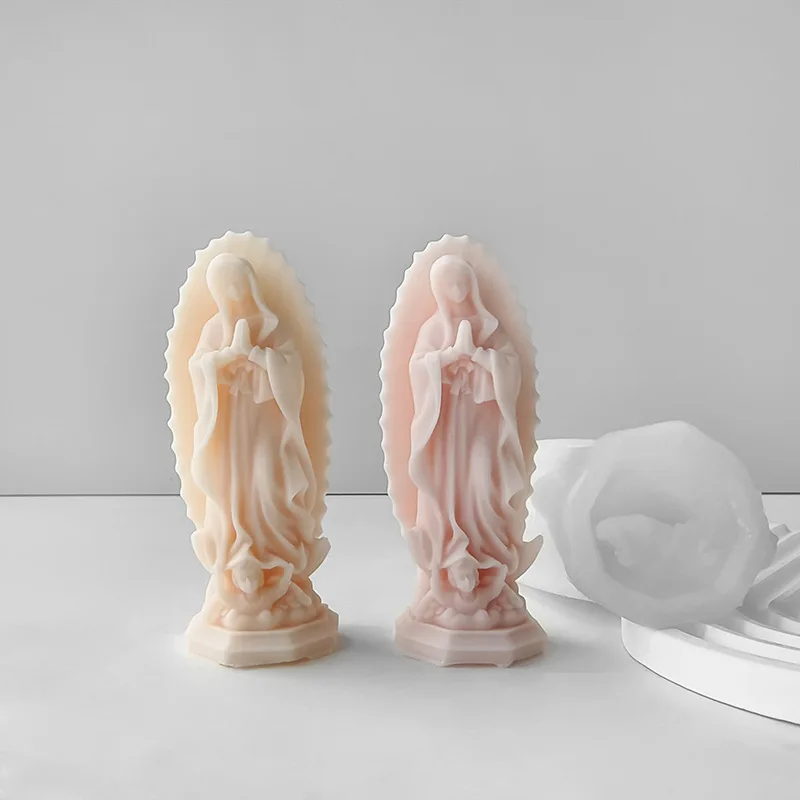 Prayer Madonna Portrait Silicone Candle Mold 3D Mary Statue Resin Plaster Candle Making Tool Handmade Soap Home Decor