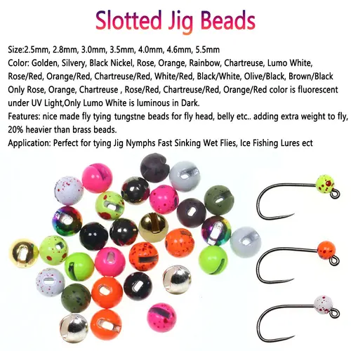 Imagen 2 del producto 20 piezas atado de moscas cuentas de tungsteno ranuradas para ninfas Jig hundimiento rápido húmedo Euro Perdigon ninfas Señuelos de pesca en hielo cebo de pesca de trucha