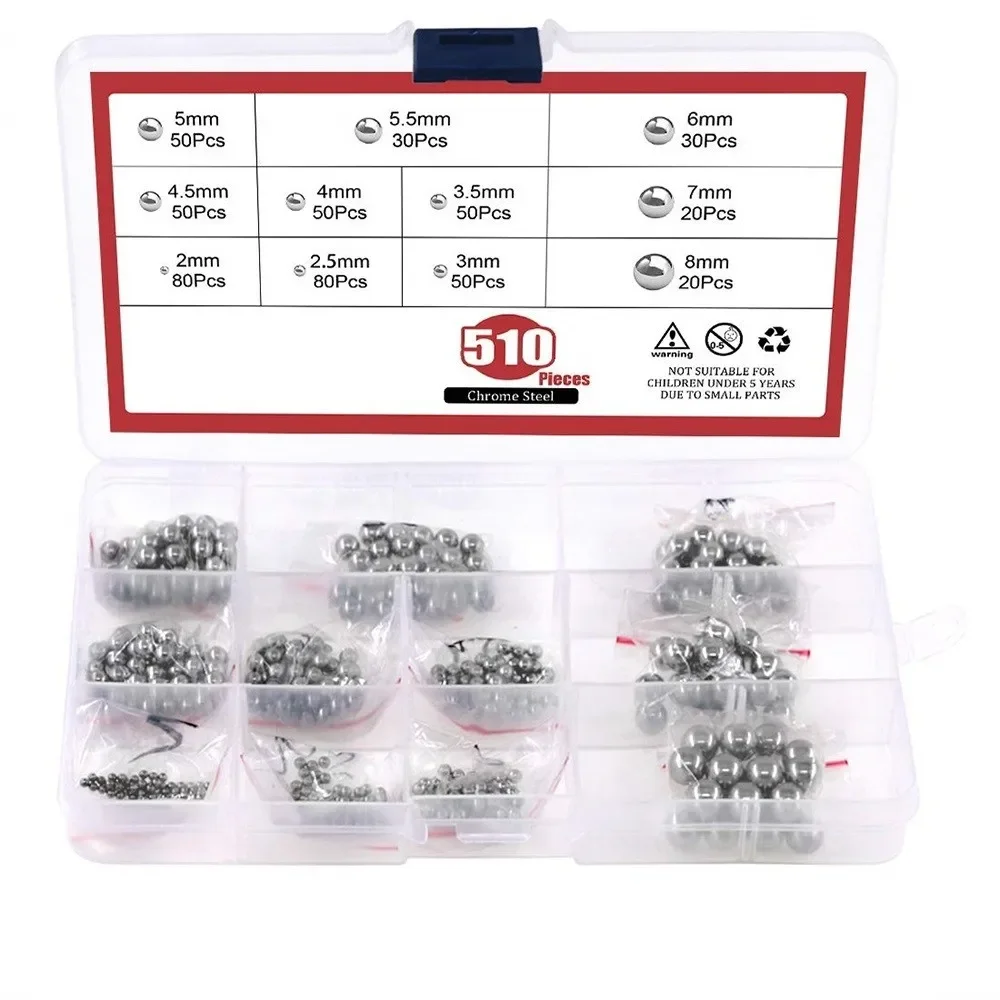 510PC Stainless Steel 304 Steel Ball 2mm-8mm Assortment Precision Bearing Balls Power Tools 6mm For Jewelry Polishing