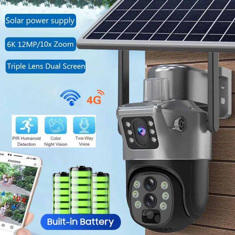 

10x Zoom Low Power Consumption Triple Lens Dual Screen Wireless Monitor IP Surveillance Camera Security Protection PTZ for Home