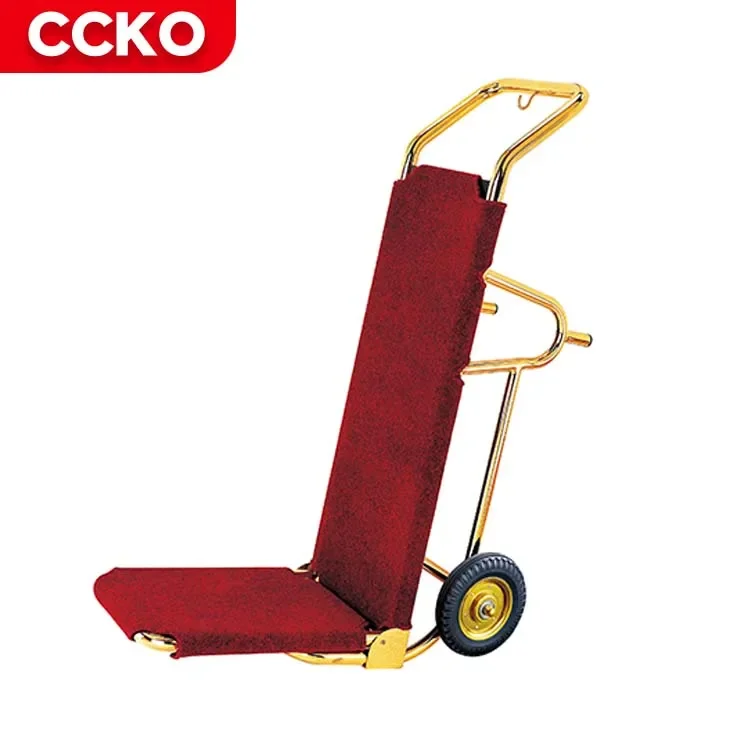 Chariot à bagages en acier inoxydable doré miroir, 5 étoiles corrigées par le service de chambre de banquet, chariot Bellman et Bellboy, chariot d'hôtel