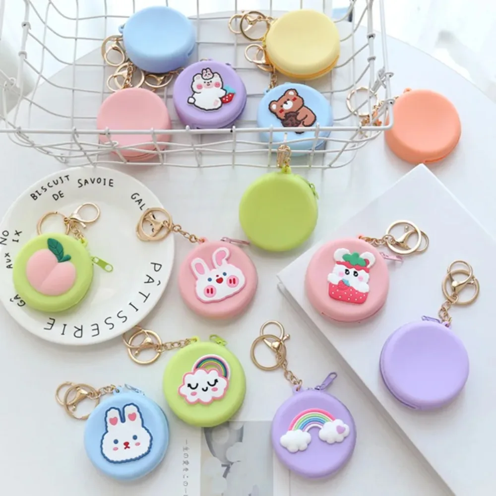 Round Silicone Coin Purse Kawaii Cartoon Mini Zipper Key Wallet Cute Korean Portable Small Storage Bag Women Girls Accessories