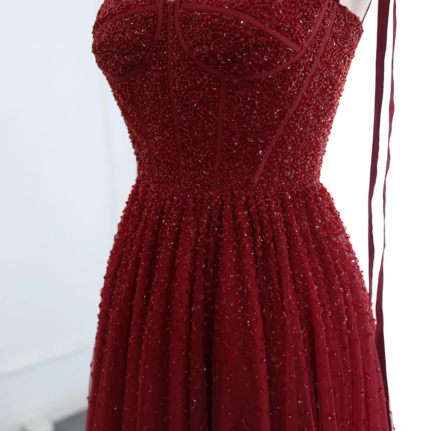 Sharon Said Luxury Beaded Wine Red Blush Pink Dubai Evening Dresses with Straps Women Arabic Wedding Party Gown SS263 Customized image 3