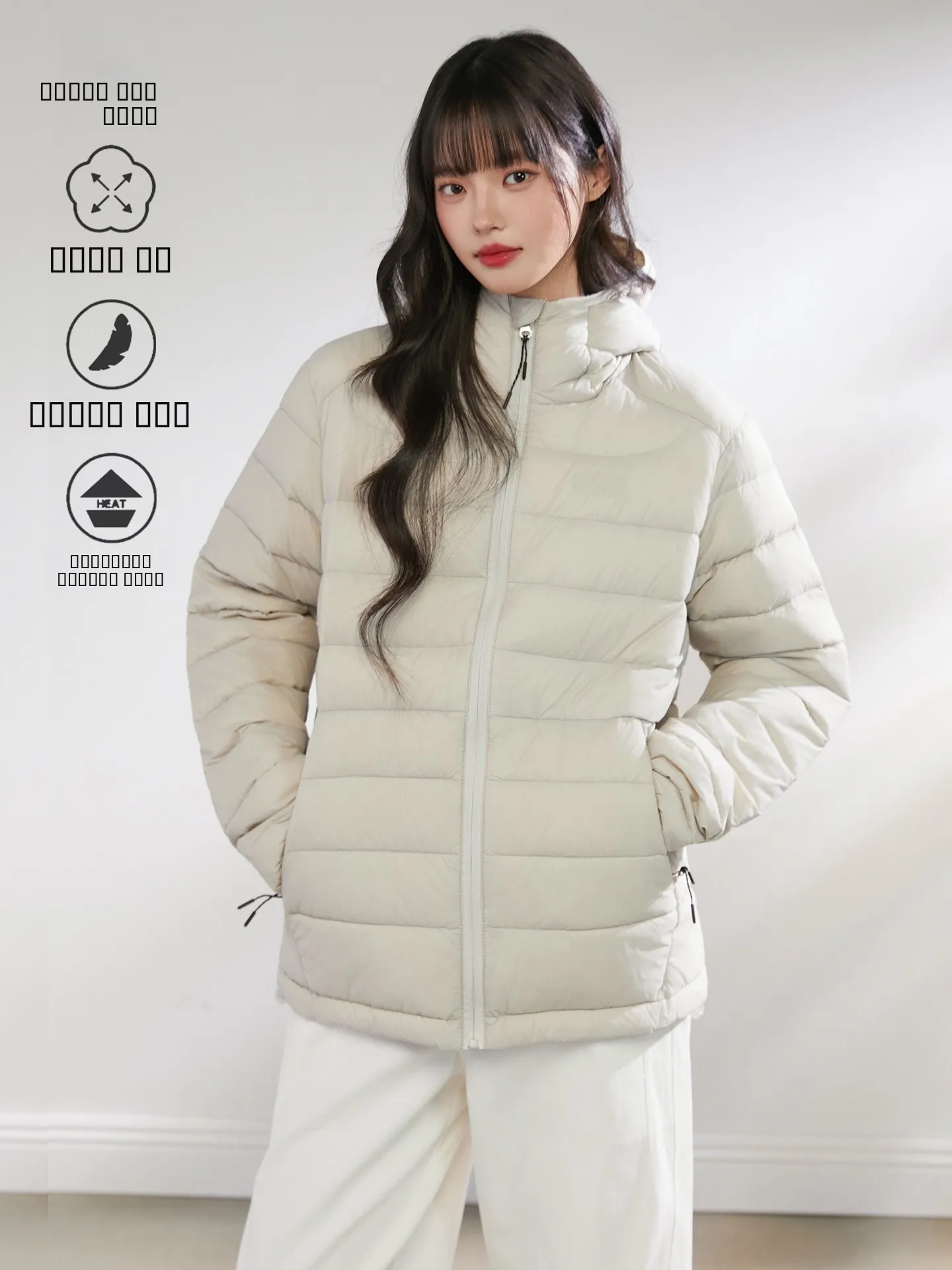 

King Prince Winter Lightweight Du down Hooded Ribbed Jaet Couple Warm Outerwear Casual Sle Polyester Fiber Fill Power