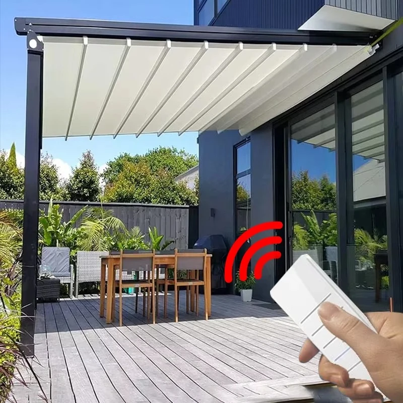 

Retractable roof outdoor waterproof PVC pergola electric canopy folding patio awning automatic awning