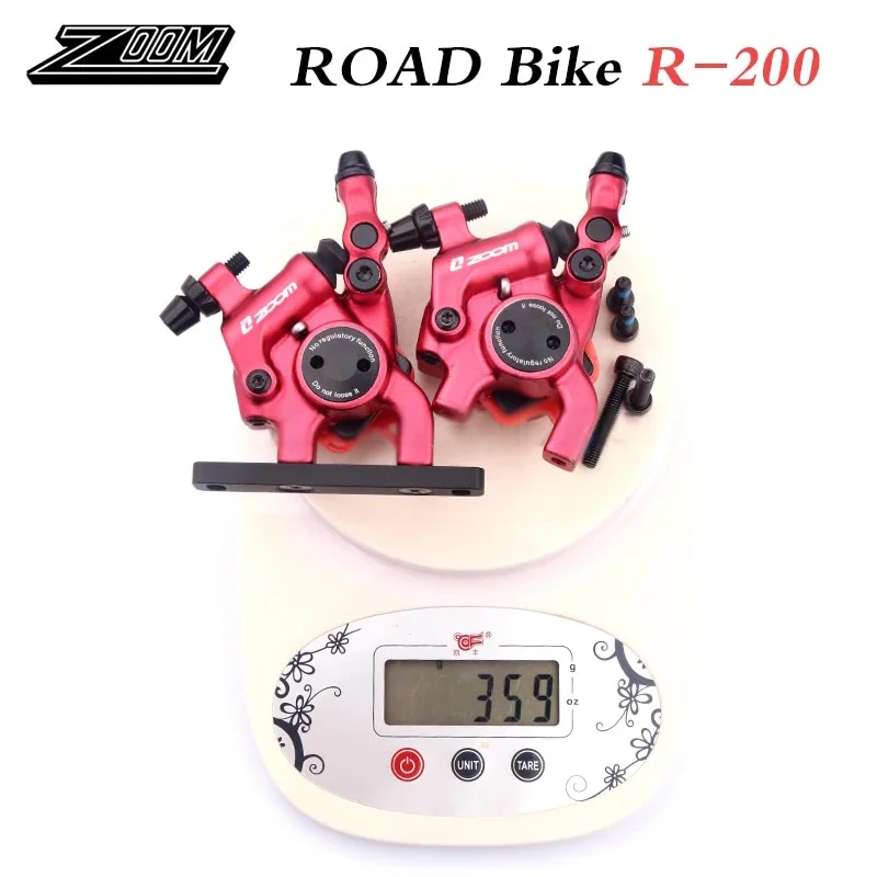 ZOOM Bicycle Hydraulic Brake R200 Road Bike Disc Brake Caliper Ultralight Double Piston PM Brakes Caliper for Shimano SRAM