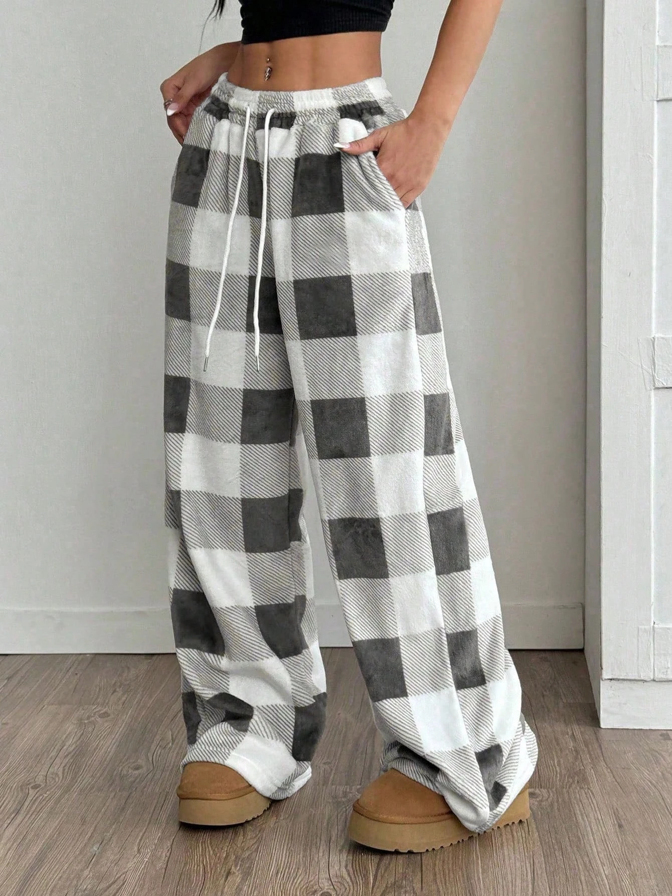 2026 Sommer Neuer Stil Buffalo-Karo Weite Hose Elastischer Kordelzug Lose Y2K Hip-Hop Streetwear Lässige Lange Hose für Kinder – Detail 4