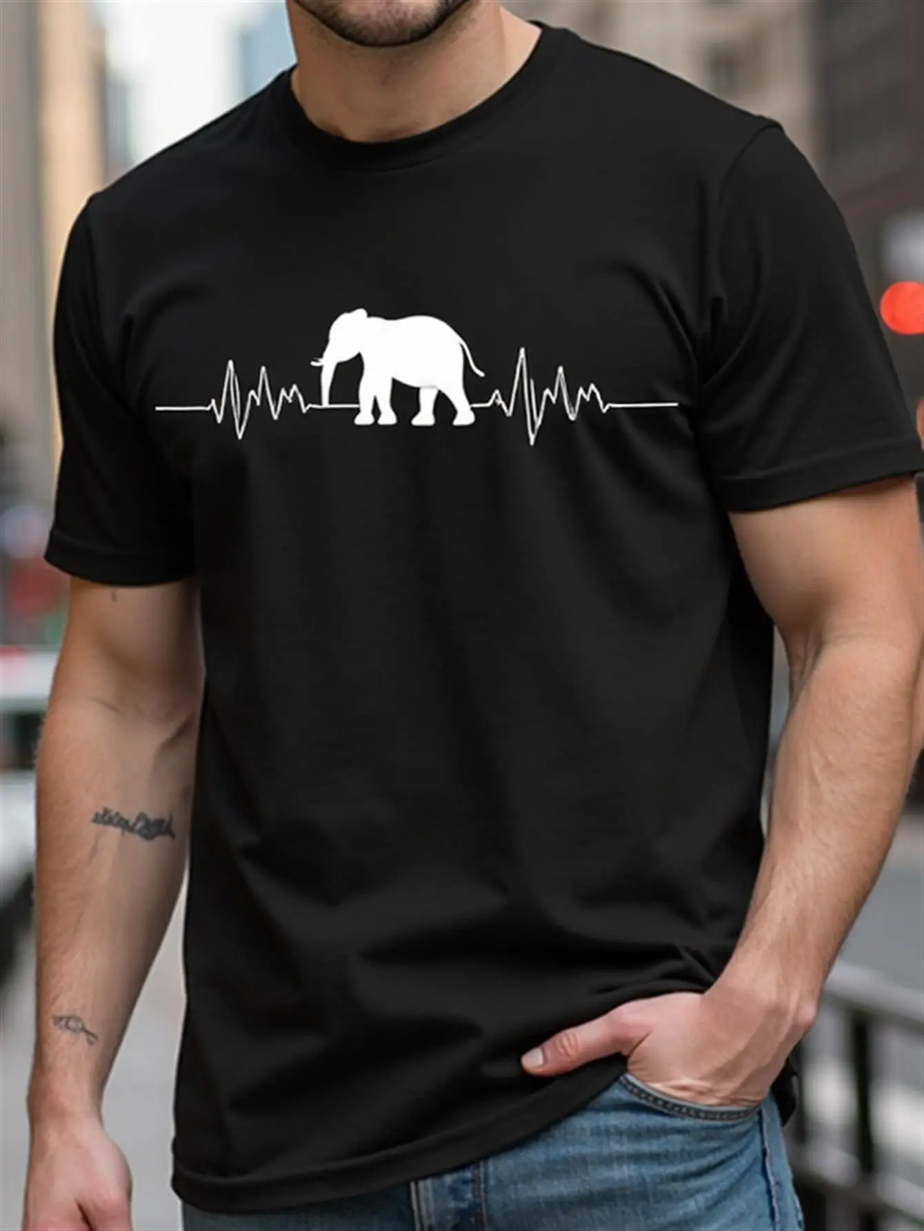 

Men's Summer T-Shirt with Unique Elephant Ecg Design, Breathable Crew Neck Short Sleeve Holiday Gift, Pure Cotton Men's Muscle Shirt, Vacation Clothing, Casual Outfit, Printed T-Shirt, Soft Texture, Breathable Fabric, Printed Shirt, Casual Wardrobe
