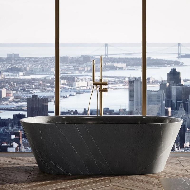 Natural marble bathtub household light luxury simple modern bathtub black bathtub