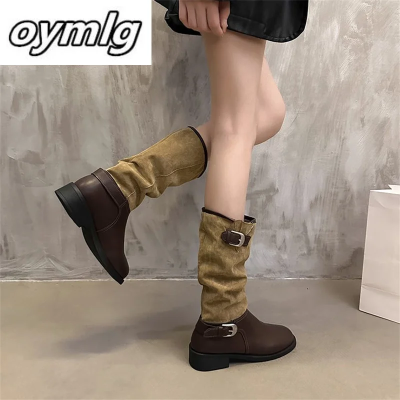 Botas Retro Versatile Casual, Quadrado, Moda, Outono, 2024