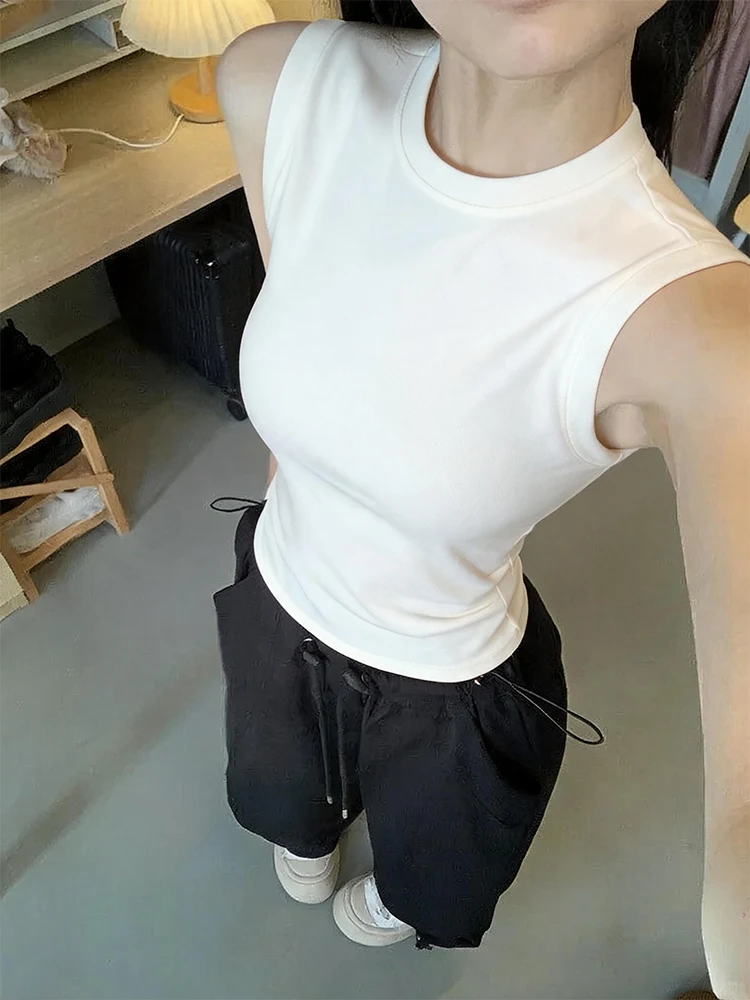 White Camisole Tank Top Women Summer Inner Wear Slimming  Back Conceals Side Breast for Outdoor Short Basic Style