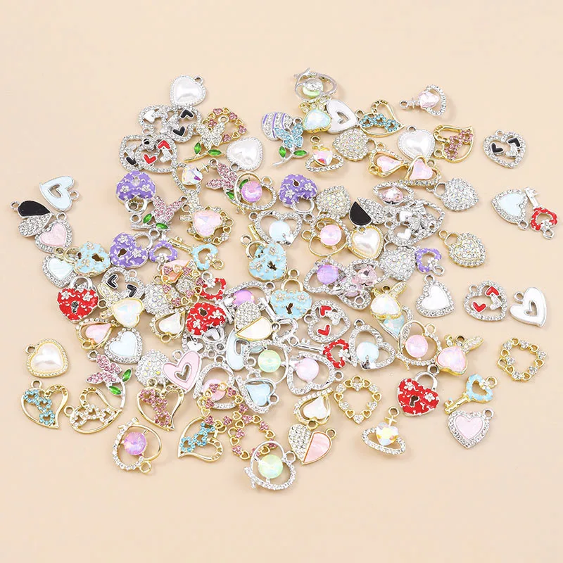 Leslie 10pcs Sparking Crystal CZ Love Hearts Charms Pendants for Jewelry Making DIY Earrings Necklace Accessories Supplies
