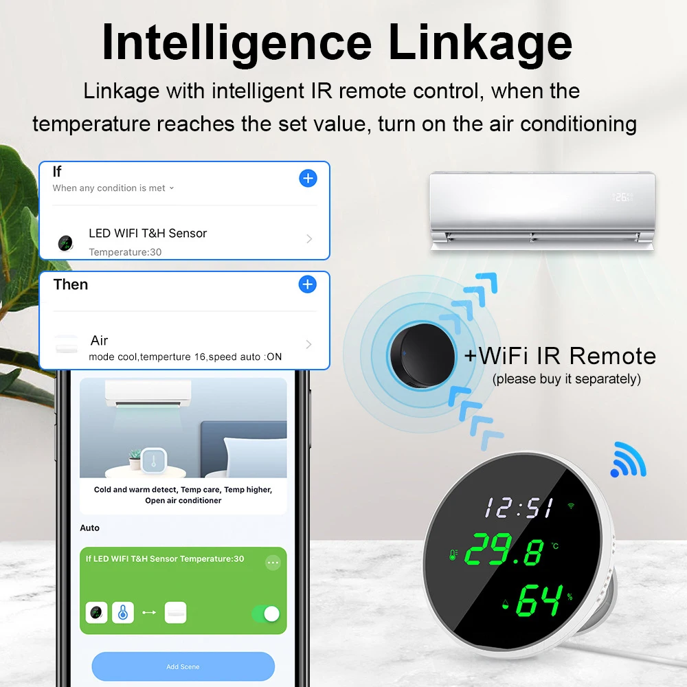 Tuya-Sensor de temperatura y humedad con WiFi, retroiluminación inteligente, pantalla LCD, aplicación de Control remoto, termómetro, funciona con Alexa y Google Home