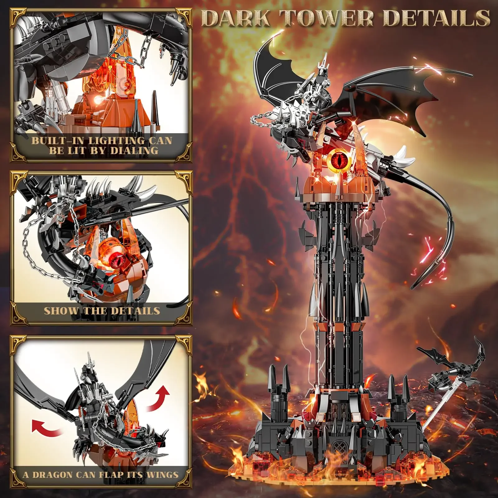 7043 MOC برج الظلام وسقوط الوحش 997 قطعة بنة مجموعة الكبار تحصيل لورد القلعة العمارة الجذعية هدية لعبة للأطفال الأولاد