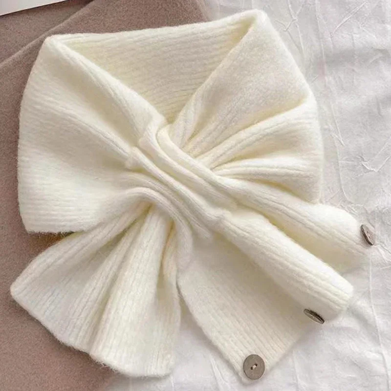 Chal protector para el cuello, bufanda cruzada de Color sólido, pañuelo tejido, calentador de cuello envolvente para mujer