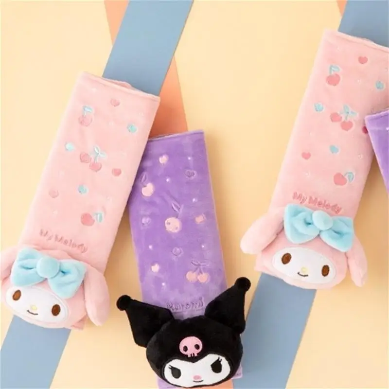 Cute Sanrio Car Plush Headrest Neck Pillow Car Seat Belt Cover Melody Kuromi Seat Belt Shoulder Pad Car Interior Decoration Gift