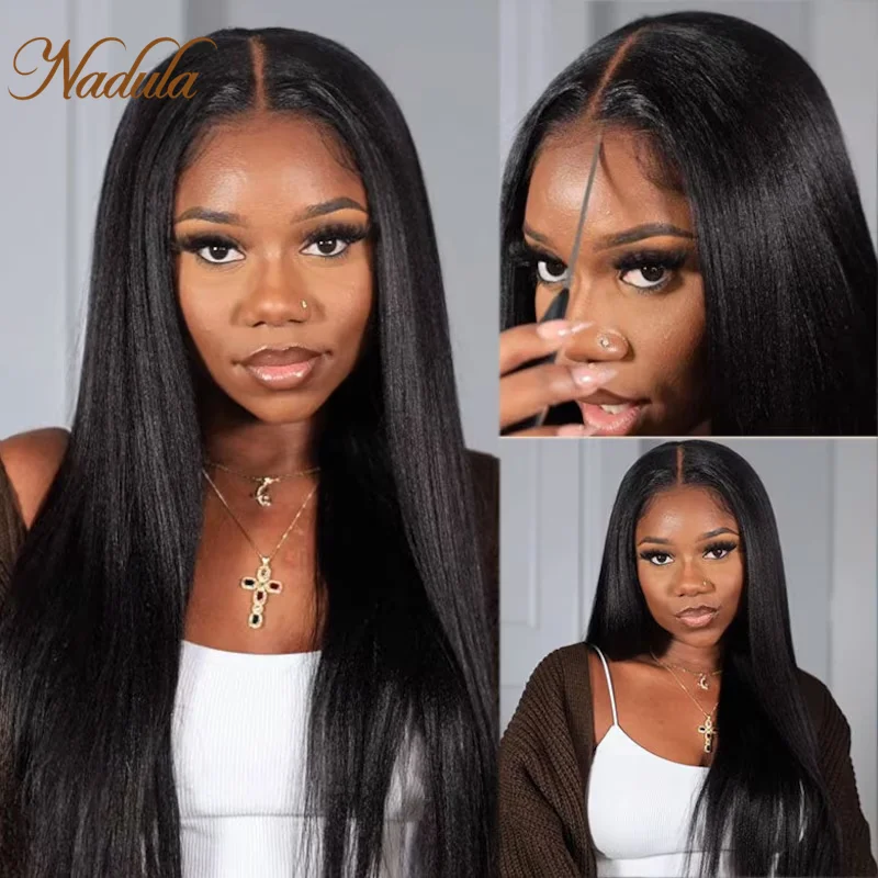 Nadula Hair 5x5 HD BlendAway Glueless Lace Closure Wig Natural Yaki Straight Human Hair Wig With Bleached Knots Match All Skin