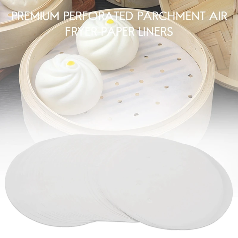 Premium Perforated Parchment Air Fryer Paper Liners - 7 Inch - 100 Eco-Friendly Pack - For Bamboo Steamer, Steaming Basket, Cook