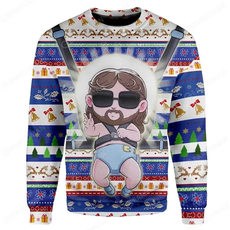 Ugly Christmas Sweater Jesus 3D Print Sweatshirts Men Women Pullover Costume Casual Long Sleeve New In Jackets Christmas Sweater