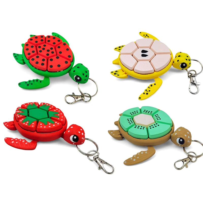 Creative Turtle Fidget Clicker 3D Bag Charm Keychain Fruit Series Sensory Character Desktop Statue Toy Keychain Anxiety Relief