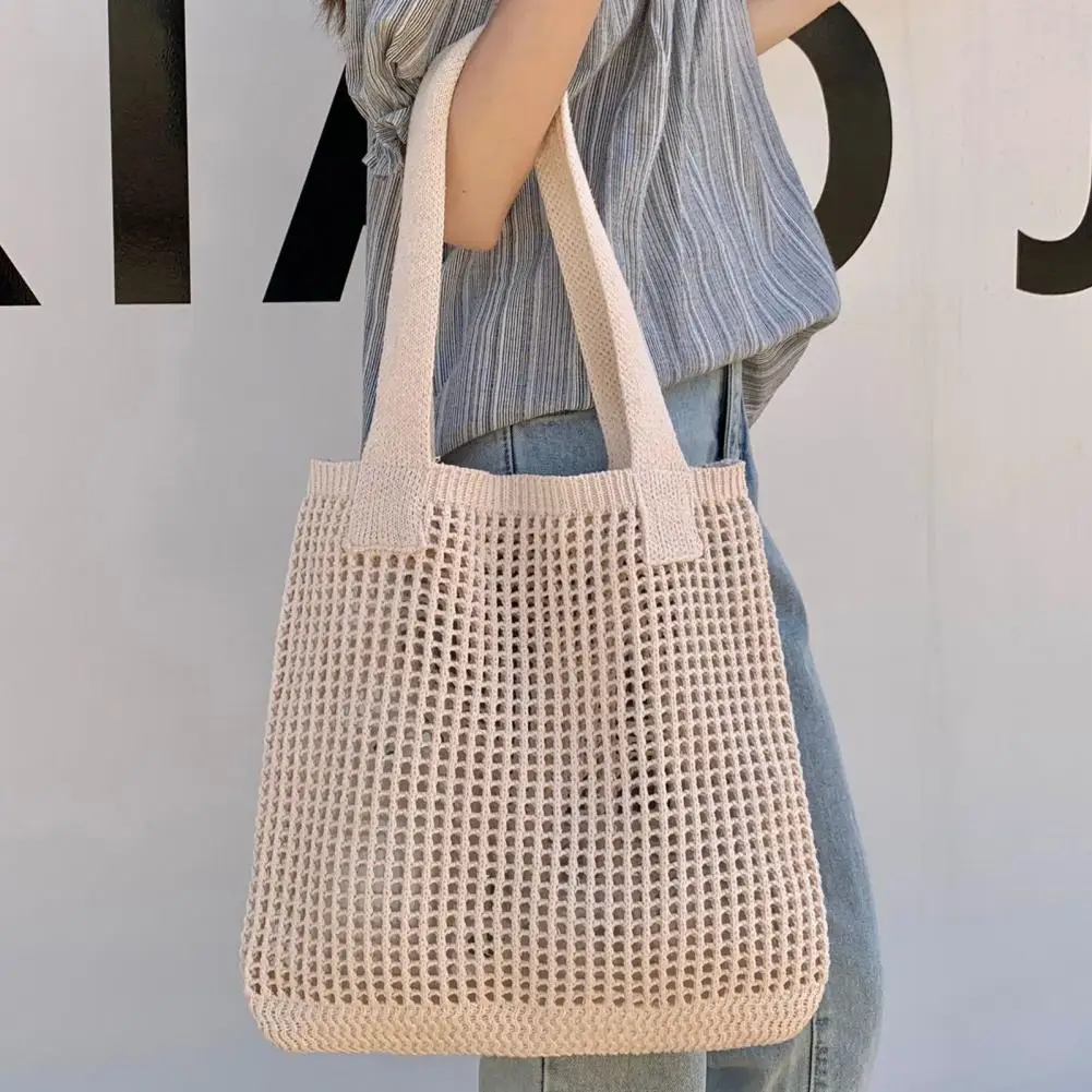 Summer Beach Bag For Women Beach Tote Bag Shoulder Knit Bag Travel Crocheted Hollow Out Elastic Ladies Fashion Handbag