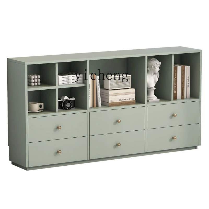 Yy Living Room Floor Low Bookcase Sofa Back Background Wall Gray Green Curio Cabinet American Style