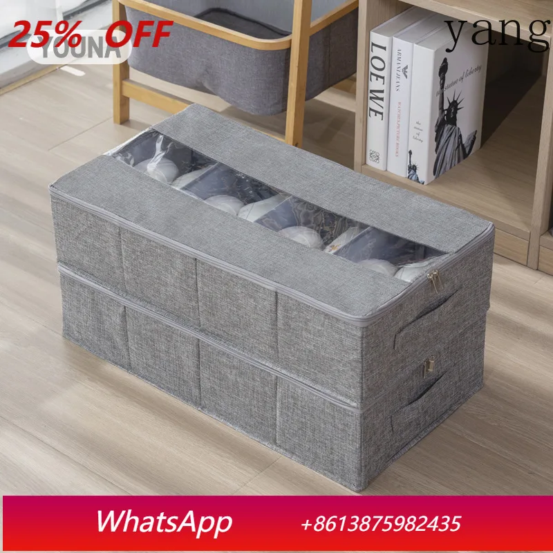 

Yjq cotton and linen six-grid shoe box fabric bed bottom foldable perspective storage storage box