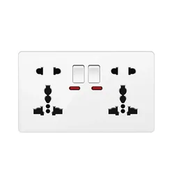 White Universal Double 5-pin Wall Power Outlet, Electrical Switch with Socket, 220V 10-pin Plug Socket with LED Indicator Light