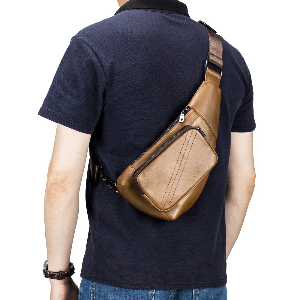 Bolso de pecho de cuero de vaca genuino suave cruzado Retro para hombres