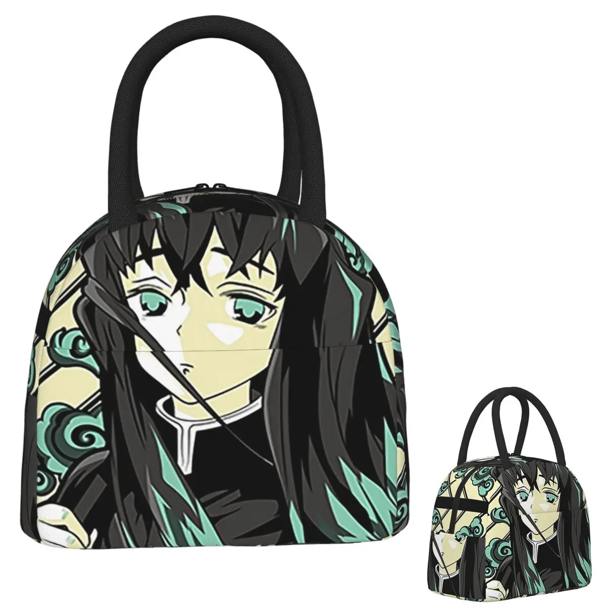 Kimetsu No Yaiba Muichiro Tokito Bolsa de almuerzo aislada para mujeres y niños Cajas de comida portátiles Caja de almuerzo térmica Tote