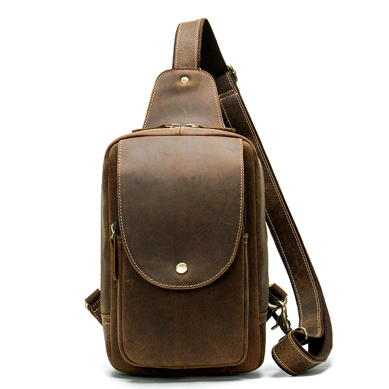 

men's genuine leather sling bags messenger chest male shoulder crossbody for men vintage designer 8625