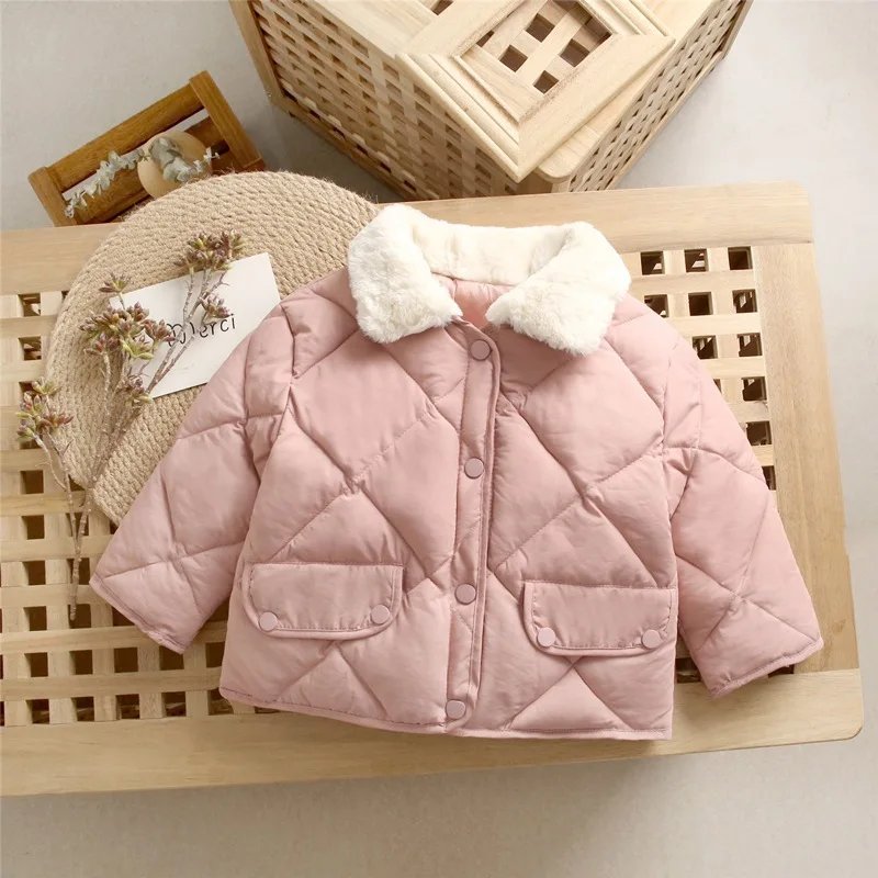 Autunno inverno versione coreana per bambini giacca imbottita in piumino sciolto ragazze ragazzi tesoro diamante griglia cappotto in pelliccia calda