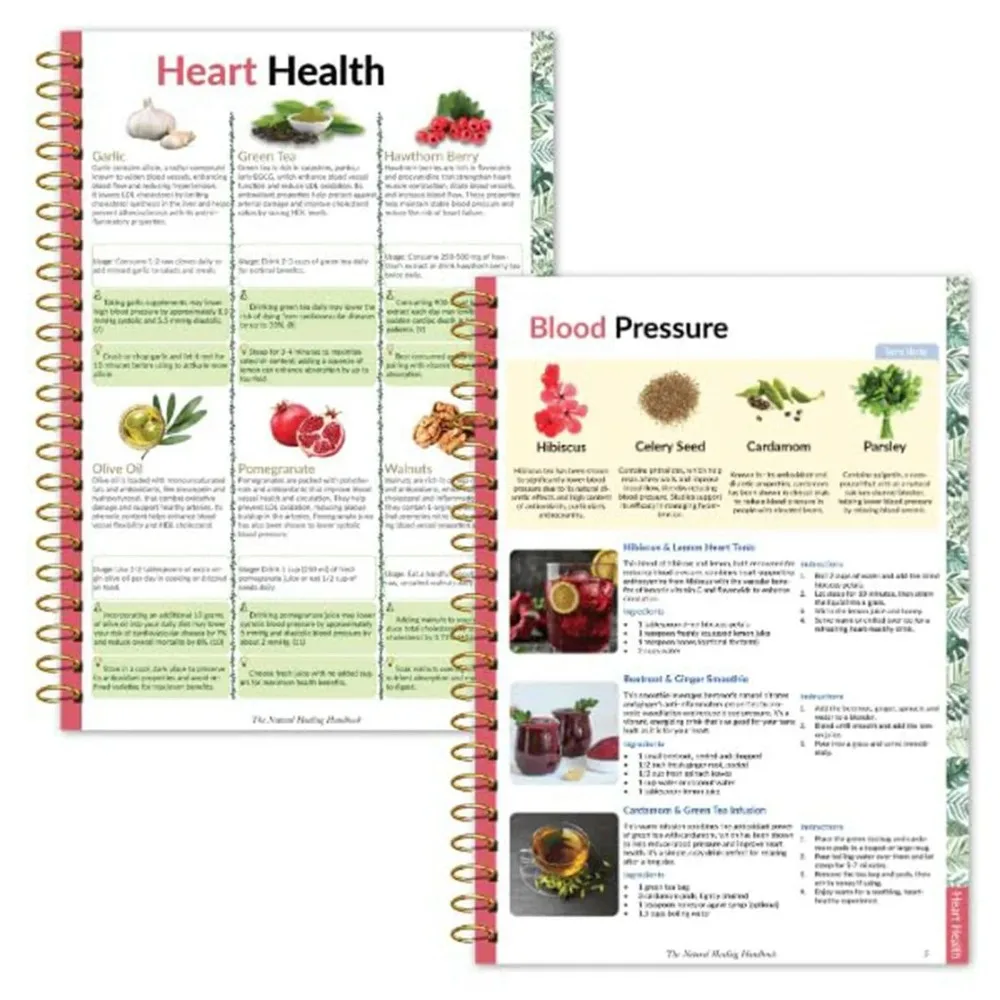 Natural Healing Handbook Spiral Bound Guide With Herbal Remedies And Recipes For Heart Health Blood Sugar Focus Boost 25x17.6cm - Image 5