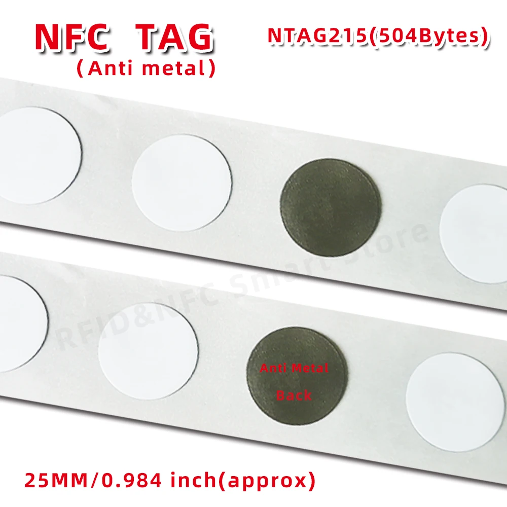 แท็ก NFC215บนโลหะสติกเกอร์ NFC ป้องกันการรบกวนจากโลหะแท็ก NFC สำหรับโทรศัพท์มือถือที่เปิดใช้งาน NFC ทุกรุ่น RFID 13.56MHz Tag