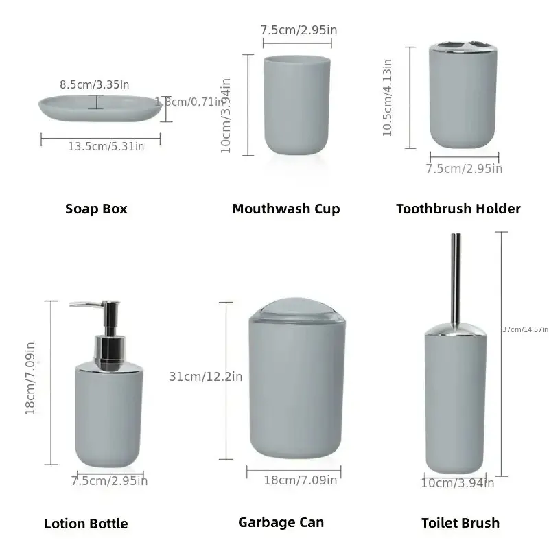 Akcesoria łazienkowe 6 sztuk / zestaw uchwytów na szczoteczki do zębów Mydelniczka Szczotka toaletowa Przechowywanie łazienki Zestaw do mycia