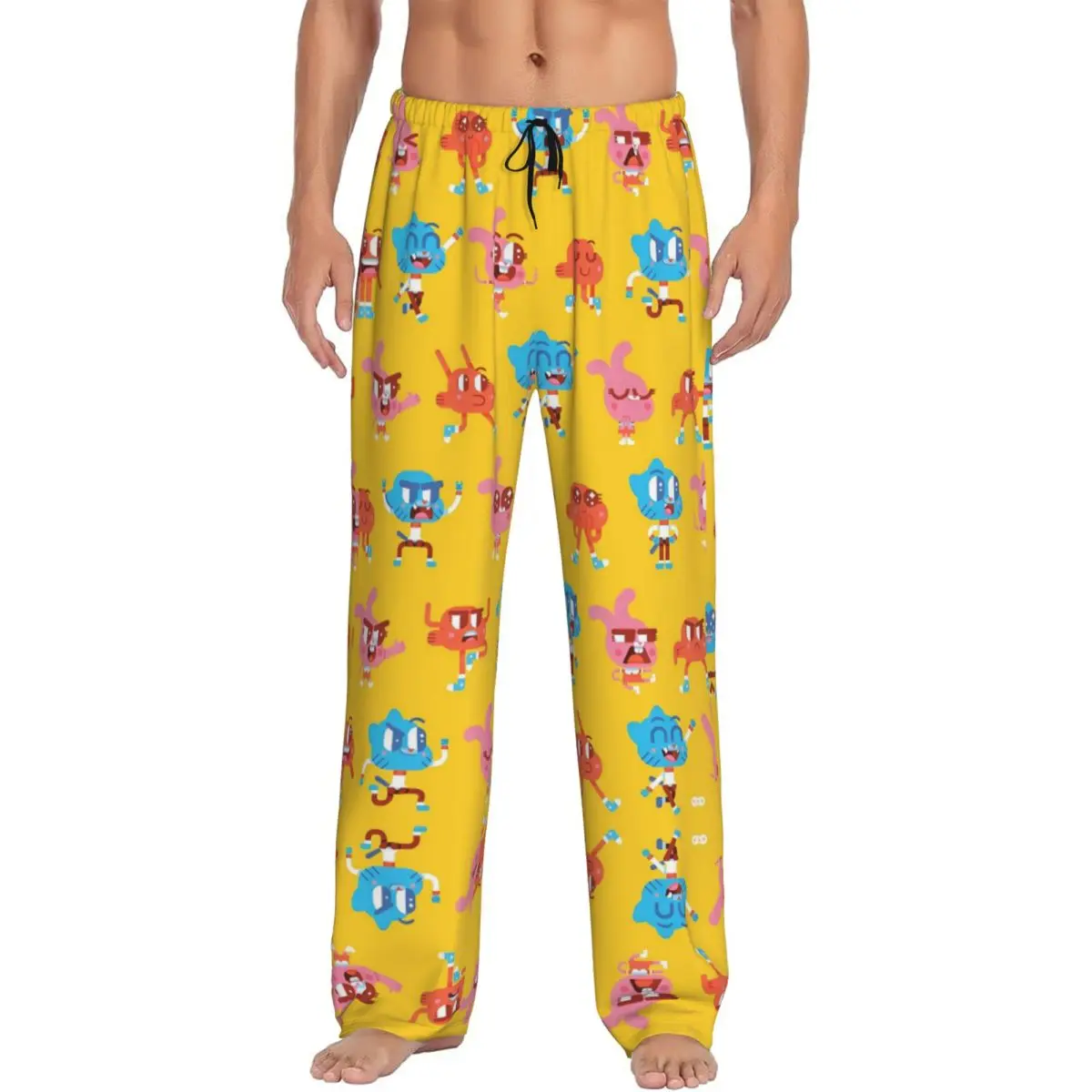 Custom The Amazing World Of Gumball Pajama Pants Sleepwear Men Elastic Waistband Animated Comedy Sleep Lounge Bottoms Pockets