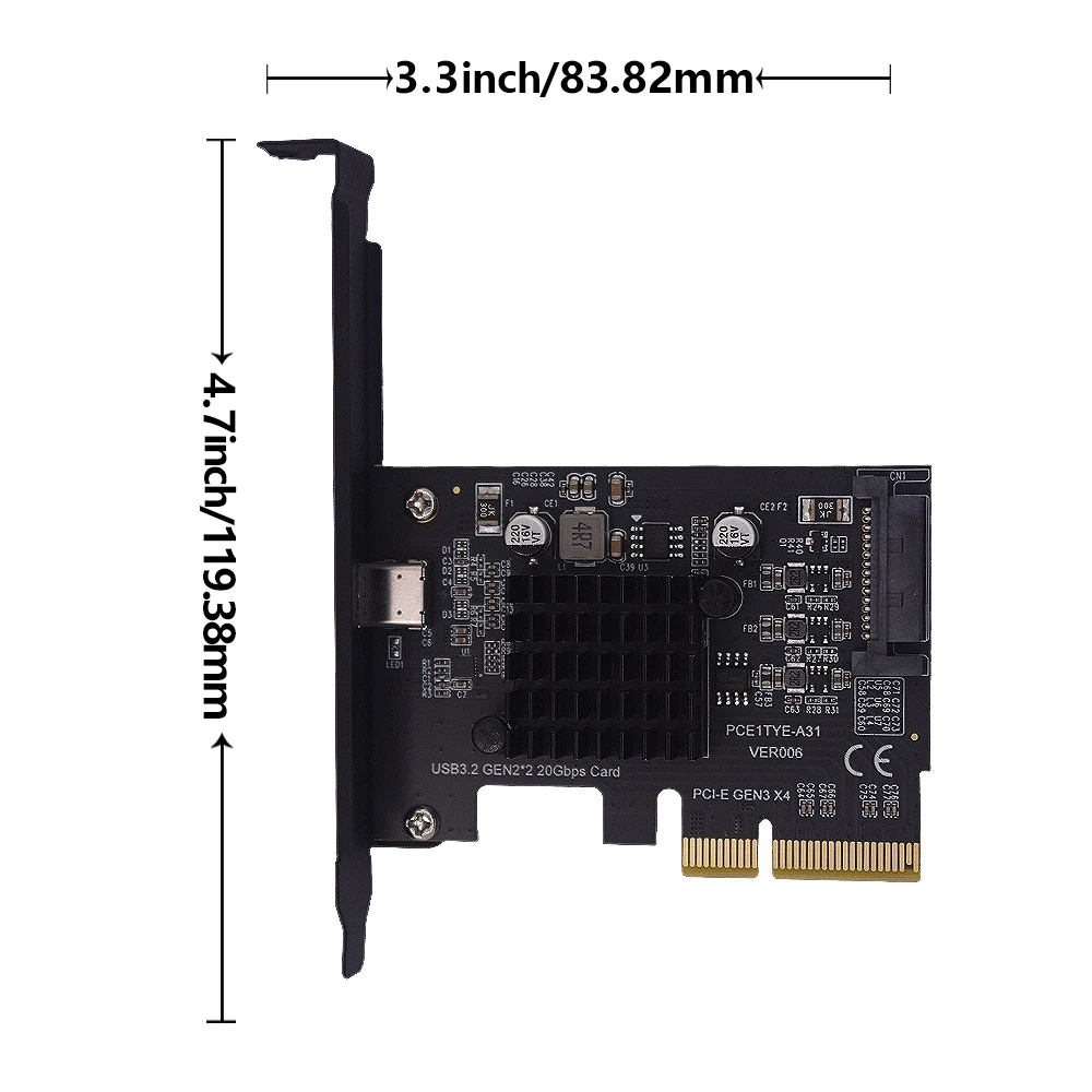 TISHRIC 20Gbps USB 3.2 PCIE 4X To Type C Gen2 Adapter Riser Card PCI Express 4X 8X 16X Expansion Card ASM3242 PCIE Controller