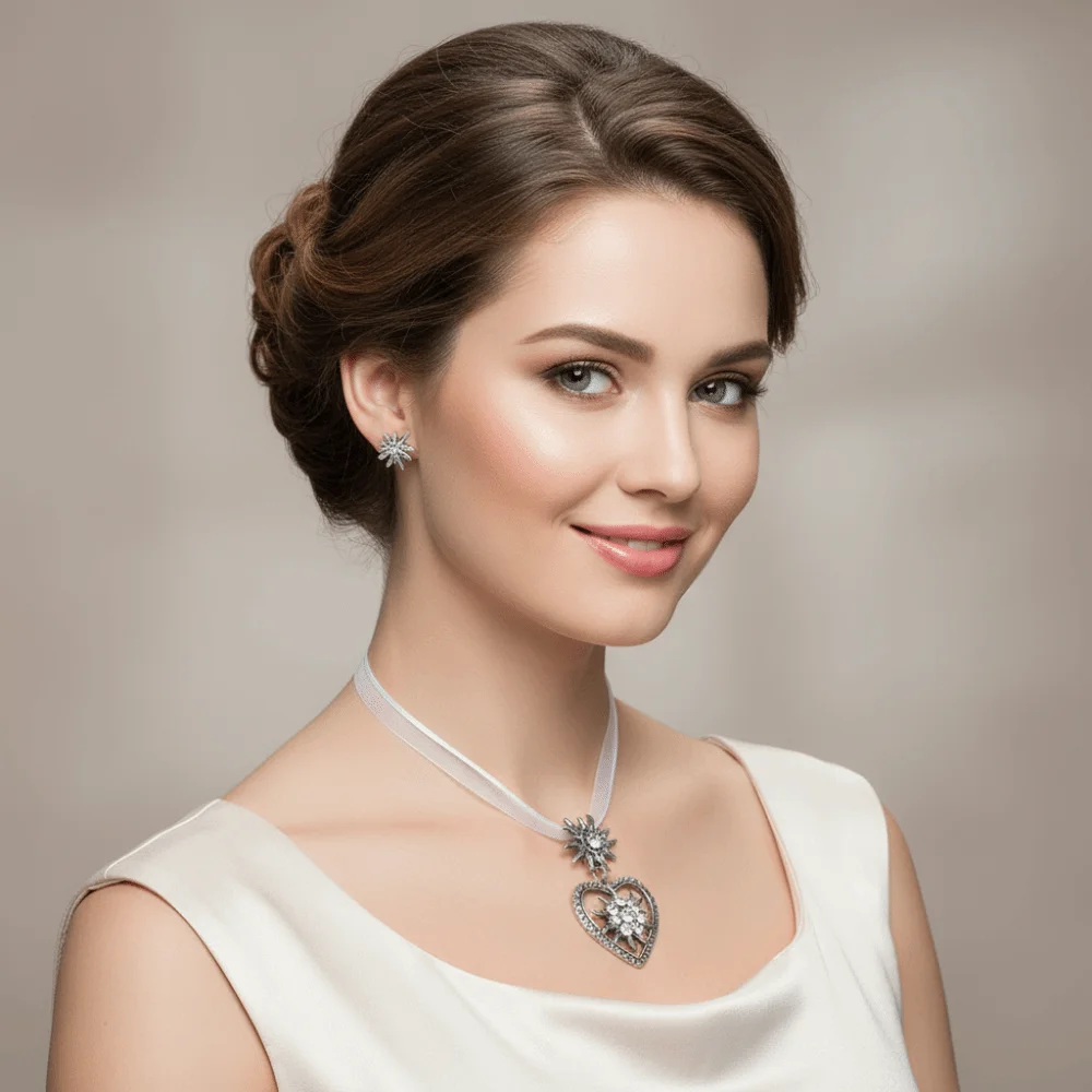 زهرة سوداء تذكارية سوداء إديلويس جوفاء النقش حبل سلسلة القلب قلادة الأورجانزا الشريط قلادة أنيقة #5