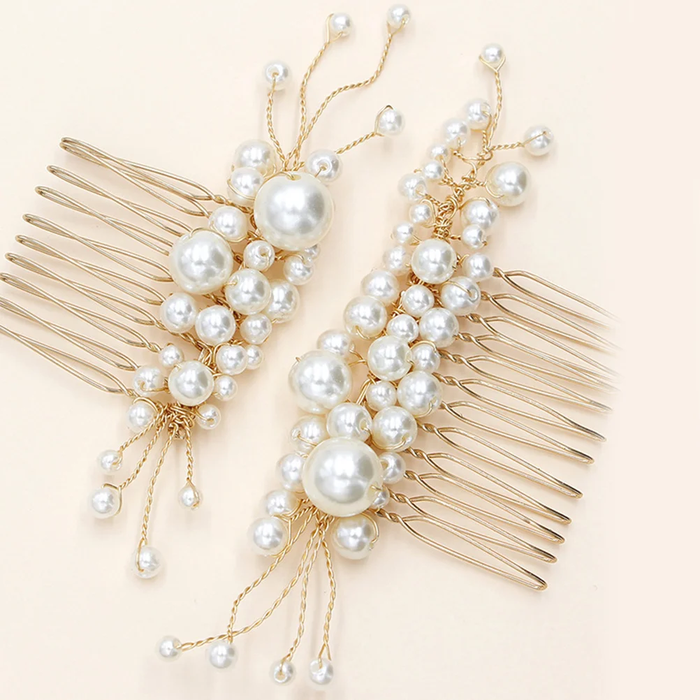 

1Set Bridal Comb Pearls Hair Accessory Golden Handmade Headwear for Wedding Parties Unique Beauty Charm Bridal Comb