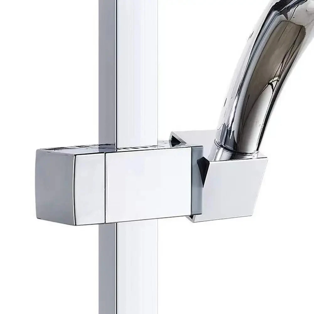 Soporte de barra deslizante para cabezal de ducha cromado, tubo cuadrado, soporte ajustable, estante fijo sin clavos, soporte de ducha de mano para baño
