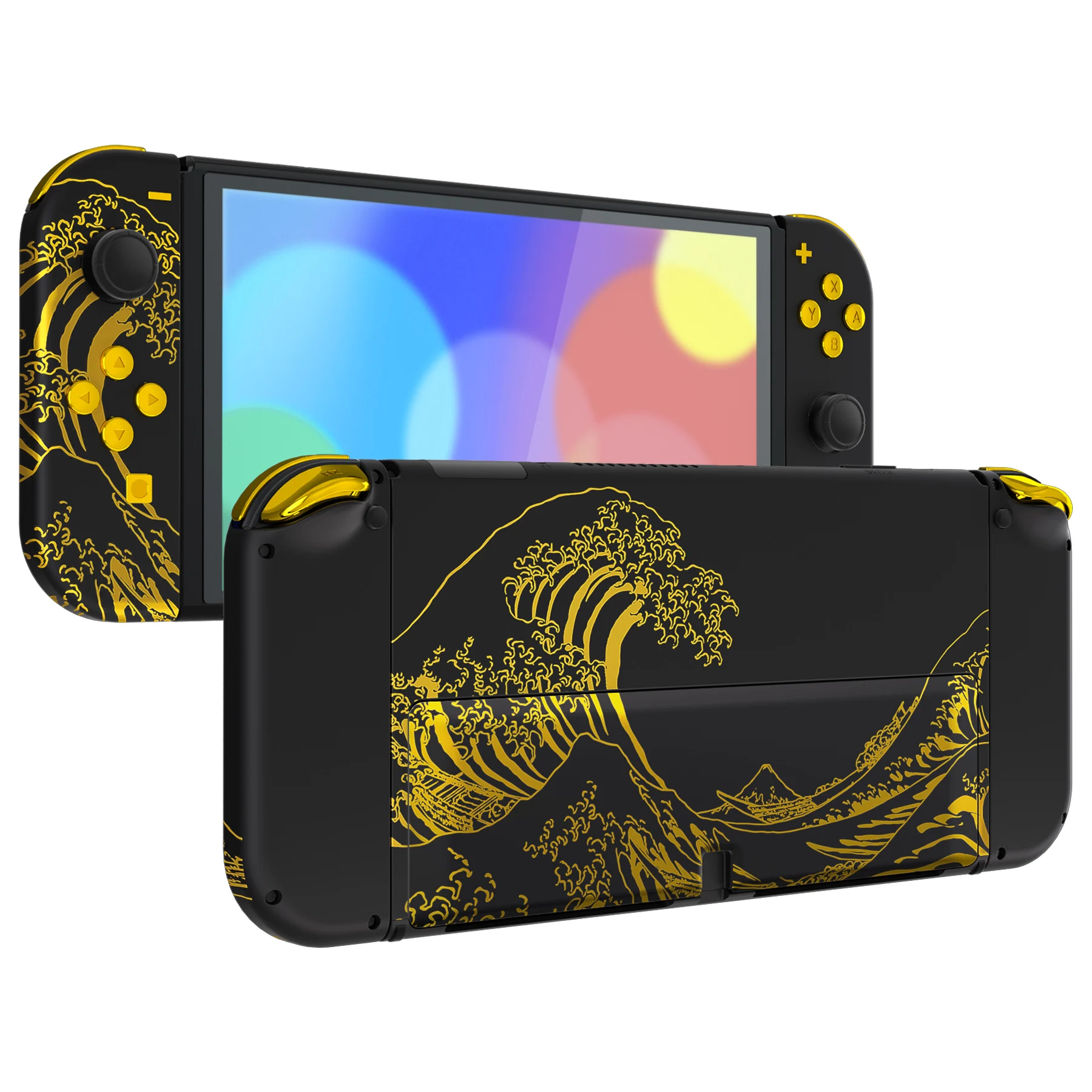 

eXtremeRate Full Set Shell, Back Plate Kickstand & Buttons for Nintendo Switch OLED - The Great Wave Off Kanagawa
