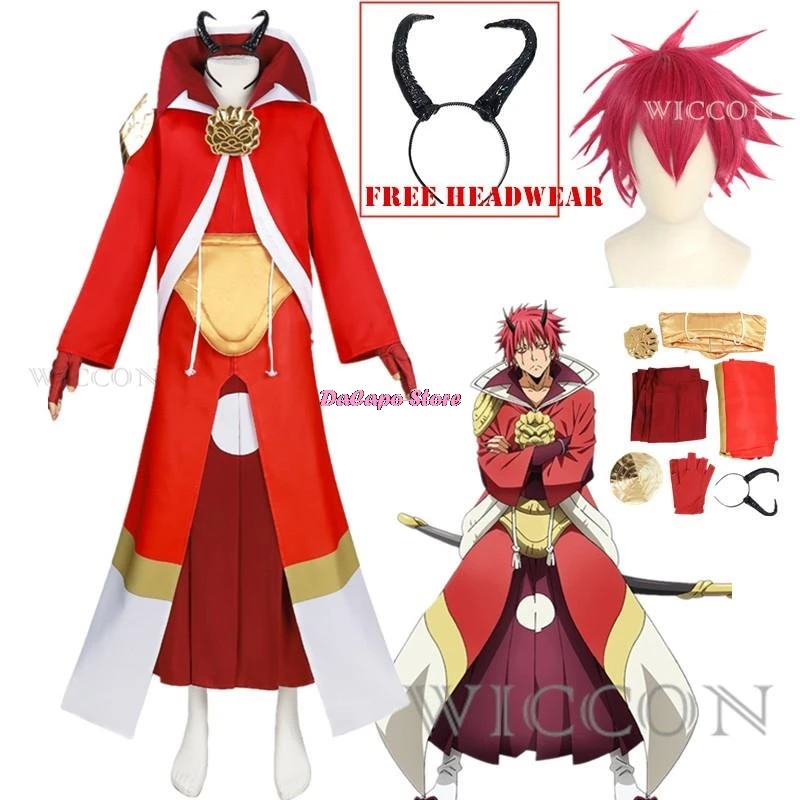 

Benimaru Cosplay Anime That Time I Got Reincarnated As A Slime Costume Red Uniform Cloak Wig Halloween Party Role Play Clothing